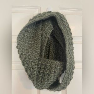Handmade, wool, olive infinity scarf